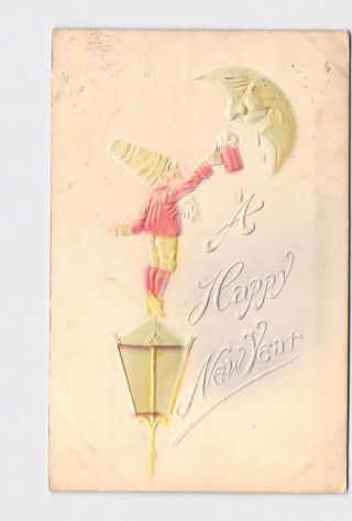 Antique Postcard Years Elf Gnome Giving Drink To Man In The Moon Airbrushed