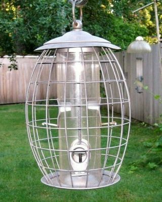LARGE 4 - Station Squirrel Proof Bird Feeder Hanging Metal Dome Cage Garden Decor 2