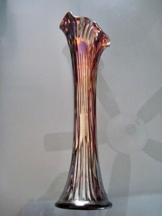 Vintage Carnival Glass Fluted Vase 14” Tall. 5