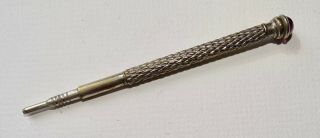 Vintage Antique White Metal Propelling Mechanical Pencil With Amethyst Jewel