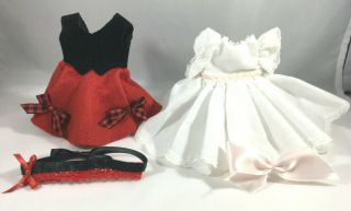 2 Vintage Dresses Fit Ginny - Red & Black Dress And White Dress (no Doll)