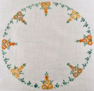 Vintage Linen Tablecloth Hand Embroidered Crinoline Lady In Cottage Garden 5