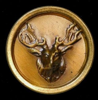 Antique Vtg Button Solid Copper Deer W Antlers In Brass M5