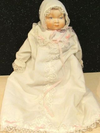 Vintage 14 " Baby Porcelain Doll In Christening Gown Cloth Body Hand Painted