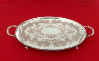 Antique Viners 21.  5” Silver On Copper Butler Serving Tray,  Claw Feet