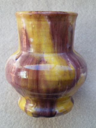 Antique Vintage Hand Made Williamsburg Pottery Drip Glaze Red Clay Vase