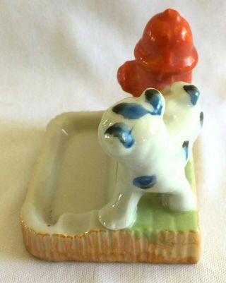 OCCUPIED JAPAN PORCELAIN DOG PEEING ON FIRE HYDRANT ASHTRAY,  NO PARKING 3