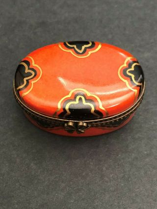 Limoges - Orange/black Hinged Porcelain,  Hand Painted Trinket Box From France