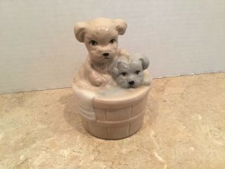 Vintage Artmark Small Dogs,  Puppies In A Bath Barrel Figurine