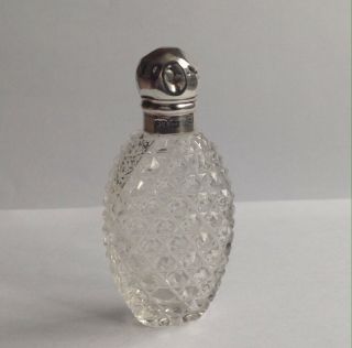 Antique Hallmarked 1893 Solid Silver Topped Crystal Scent Bottle By Cm.