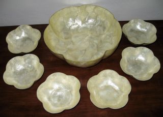 Vintage Capiz Shell - Salad Bowl Serving Set Made Shell - Craft In The Philippines