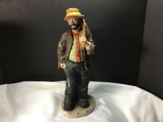 Emmett Kelly Jr Flambro Clown Figurine " Hobo " Knapsack On Stick Hand In Pocket
