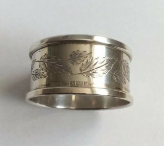 Quality Antique Hallmarked 1971 Solid Silver Leaf Design Napkin Ring.