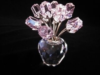 Swarovski Crystal Vase Of Pink Roses