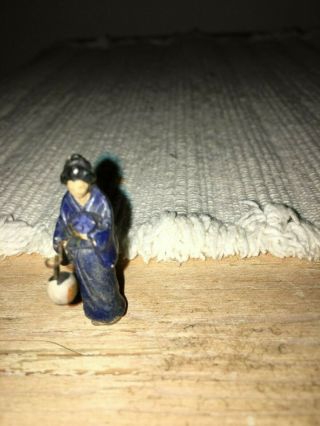 Vintage Miniature Tiny Painted Asian Geisha Woman Holding A Japanese Lantern