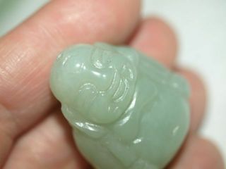 Vintage Carved Chinese Celadon Green Jade Stone Buddha Large Pendant Bead 30mm