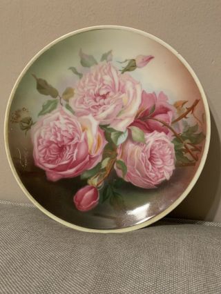 Antique Thomas Bavaria Sevres Porcelain Bourbon Rose Display Plate Hand Painted