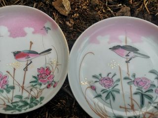 Pair Late 19th/ Early 20th C Chinese Famille Rose Canton Flower Bird Plate