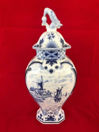 Good Antique Delft Pottery Hand Painted Vase.