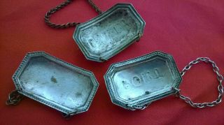 3 x Antique Silver Plated Decanter Labels - Whiskey - Brandy - Port 3