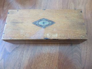 Antique Wooden Inlay Trinket Wood Box Inlaid Marquetry Diamond W Antique Nails