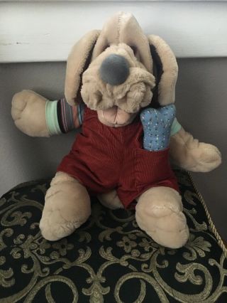 Vintage 1980’s 80’s Wrinkles Puppy Dog Hand Puppet Plush Stuffed Vtg Ganz W/bone