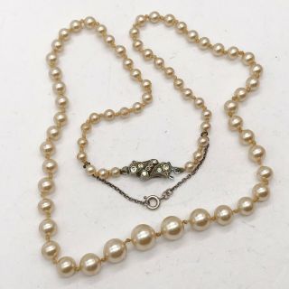 Antique Art Deco Solid Silver Paste Set Clasp Pearl Bead Pretty Ladies Necklace