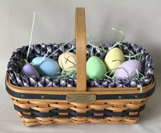 Longaberger Miniature “original Easter Basket” W/liner And Six Pastel Eggs 1993