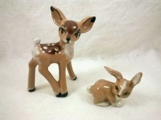 Vintage Ceramic Arts Studio Deer Fawn And Bunny Rabbit Figurines