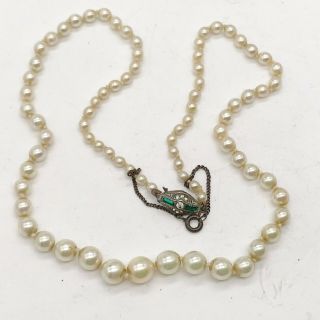 Antique Victorian Emerald Green Paste Solid Silver Clasp Pearl Ladies Necklace