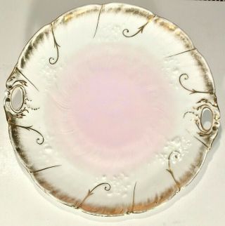 Antique Hand - Painted Embossed Handled Cake Plate With Blush Pink Tinted Center