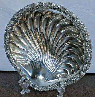 11 " Large & Heavy Clam Shell Form Dish - Silver Plate On Copper Made England