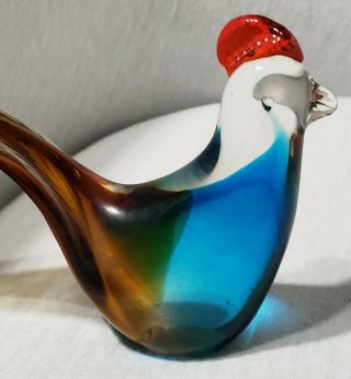 Vintage Glass Rooster Figurine Statue Paperweight Multi Color Glass Art Bird 2