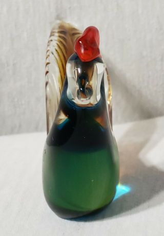 Vintage Glass Rooster Figurine Statue Paperweight Multi Color Glass Art Bird 5