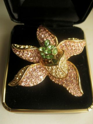 Stunning SWAROVSKI STAR FLOWER Brooch GOLDTONE w/ Clear,  Pink & Green CRYSTALS 8
