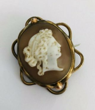 Antique Victorian Gilt Metal Carved Cameo Brooch