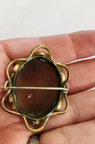Antique Victorian Gilt Metal Carved Cameo Brooch 3