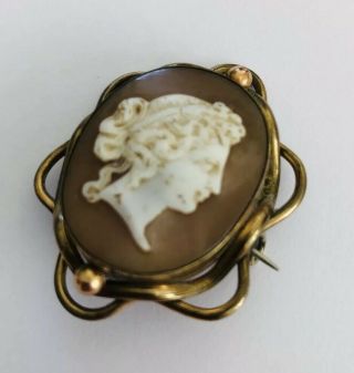 Antique Victorian Gilt Metal Carved Cameo Brooch 4
