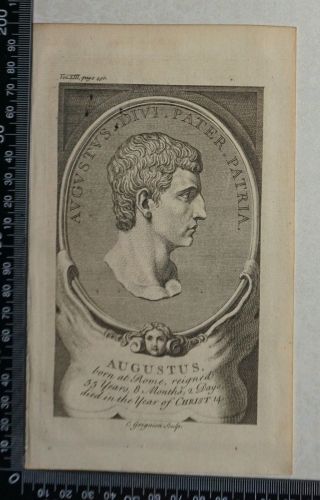 1747 Engraving Of Roman Emperor Augustus
