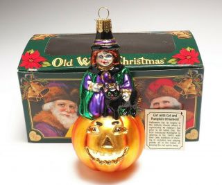Old World Christmas Halloween Ornament " Girl With Cat And Pumpkin "