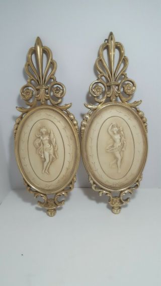Vintage Wall Plaque Nude Cameo Style Syroco Inc.  Set Of 2 Hollywood Regency