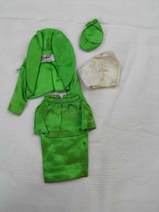 Vintage Mattel Barbie 959 Theater Date Green Satin Skirt Hat Coat & White Top