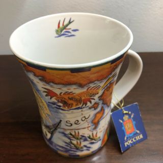 Vintage Mug Russia Handpainted Baltic Sea Monsters 4.  5”h Collectible Nwt