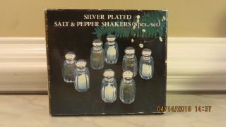 Glass Salt & Pepper Set Silver Plated Tops Set Of Fourteen (14) & Set