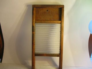 Vintage Glass And Wood Washboard 18 " X 8 1/2 " X 1 "