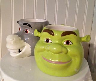 Shrek & Donkey Face 3d Coffee Mug Cup 2004 Dreamworks Galerie Set Disney