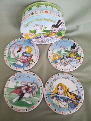Paul Cardew Alice In Wonderland 4 Ceramic Coaster Set 2010 ◇