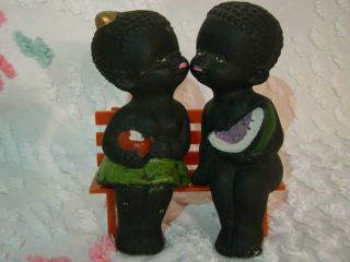 Antique Japan Black Americana Kissing Boy And Girl Salt And Pepper Shaker
