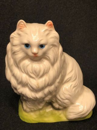Vintage White Persian/longhair Cat Ceramic Figurine Japan 4.  5 "