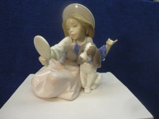 Lladro - Who Is The Fairest,  Girl With Dog,  Mirror 5468,  5 3/4 X 6 ",